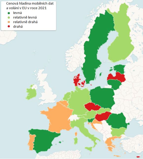 Graf cen volání a mobilních dat v Evropě | Zdroj: NKÚ, Evropská komise