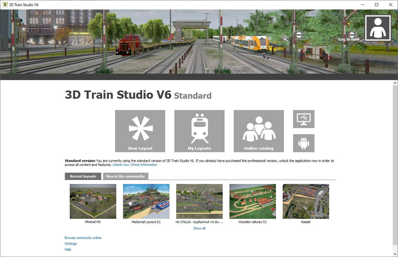 Program 3D Train Studio se po instalaci rovnou spustí a nabídne vám možnost začít s tvorbou vlastního projektu nebo otevření některého z projektu vytvořeného ostatními uživateli aplikace, se kterým můžete dále pracovat. Další z možností je ovládání kolejiště, spuštěného na jiném počítači ve vaší síti. | Zdroj: 3D Train Studio V6 Standard