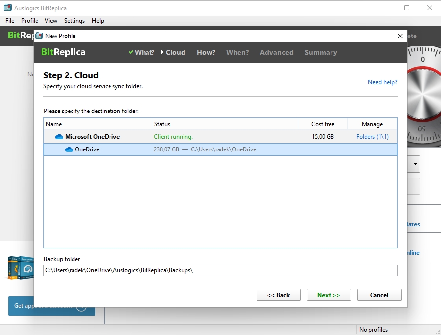 Následuje volba umístění záložních dat, kdy je možné vybrat některý z místních pevných disků nebo složku sdílenou v místní síti. Pokud je pro vás zajímavější zálohování do cloudu, musíte sami spustit průvodce nastavením zálohování prostřednictvím volby „Create Backup | Cloud (Back up to Cloud Storage). | Zdroj: SAuslogics BitReplica 2.4