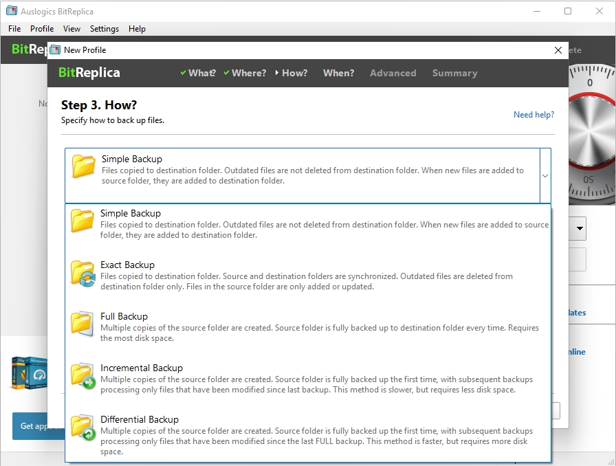 Auslogics BitReplica nabízí všechny běžné typy zálohování, včetně inkrementálního či rozdílového zálohování, které výrazně šetří místem a zrychluje provedení zálohy. Pak už zbývá jen volba automatického opakování zálohování a třeba i nastavení dalších parametrů, jako je například filtrování zálohovaných souborů. | Zdroj: SAuslogics BitReplica 2.4
