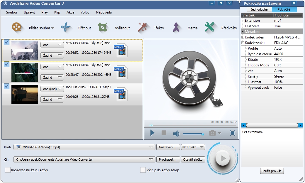 Když budete s úpravami spokojení, můžete se pustit do exportu výstupního souboru s videem. Avdshare Video Converter při tom podporuje běžné formáty a dá vám na výběr mezi jednoduchým nastavením rozlišení a kvality videa a detailní konfigurací konverze. | Zdroj: Avdshare Video Converter