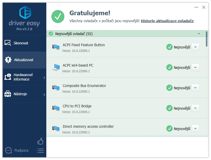 Cílem je dosáhnout stavu, kdy budou všechny ovladače hardwaru ve vašem počítači aktuální. Pokud databáze programu Driver Easy nějaké nové ovladače obsahuje, zobrazí se jejich přehled a vy můžete tlačítkem „Aktualizovat vše“ nové ovladače hardwaru stáhnout a rovnou instalovat. | Zdroj: Driver Easy Pro