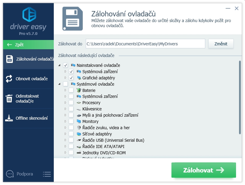 Driver Easy má kromě stahování a instalace aktuálních ovladačů hardwaru i další funkce, které najdete v nabídce „Nástroje“. Důležitá je především funkce „Zálohování ovladačů“, která umí do jediného archívu uložit všechny nebo jen vybrané ovladače, aktuálně instalované ve vašem počítači. | Zdroj: Driver Easy Pro