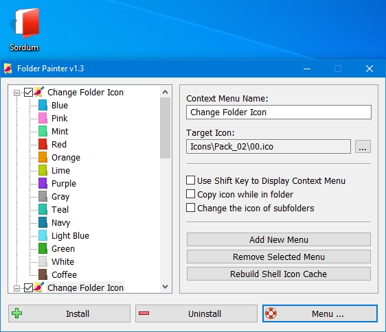 Po stažení rozbalte a spusťte příslušný .exe soubor a v levém podokně si vyberte svůj balíček ikon, ve výchozím nastavení jsou k dispozici 3 balíčky, ale můžete si stáhnout celkem 21 balíčků ikon. Při změně barvy složky stačí zaškrtnout „Copy icon while in folder“ následně se do ní zkopíruje ikona složky a změny budou trvalé. | Zdroj: Folder Painter