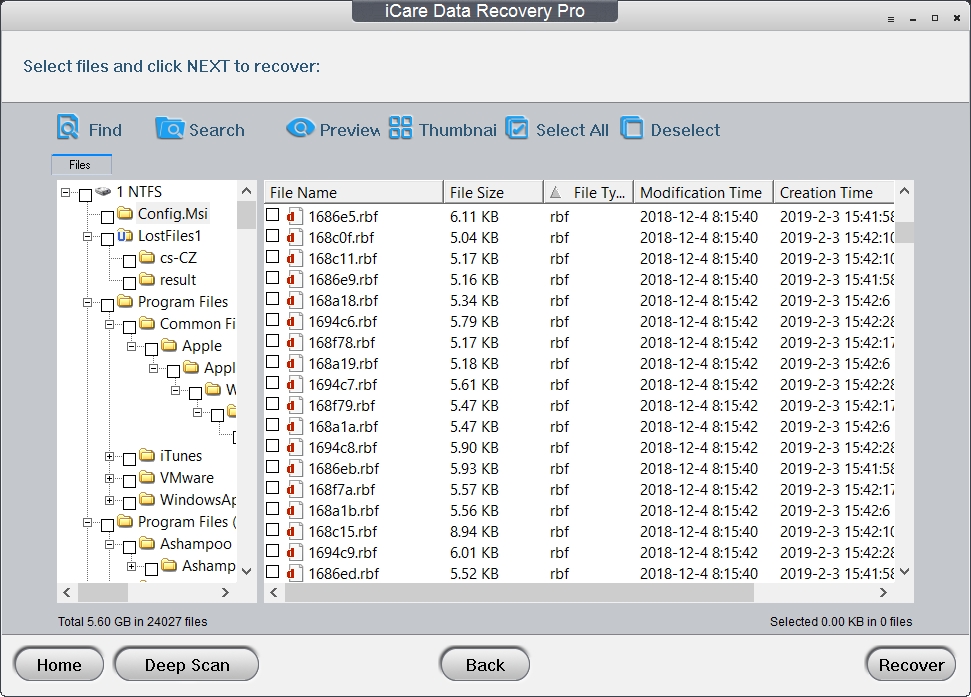 Výsledkem skenování obsahu disku je přehled smazaných souborů ve stromové struktuře adresářů, kde se před svým odstraněním nacházely. Můžete mezi nimi vyhledávat podle různých kritérií nebo je filtrovat podle typu či data smazání. Pokud jde soubor obnovit, zobrazí iCare Data Recovery Pro i jeho náhled. | Zdroj: iCare Data Recovery Pro 8