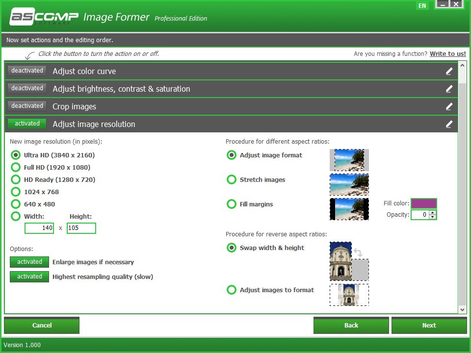 Image Former na požádání změní formát souborů vašich obrázků, například na JPEG, PNG , BMP a GIF. Jako výstupní formáty jsou k dispozici dokonce i PDF a PSD. | Zdroj: Image Former Pro