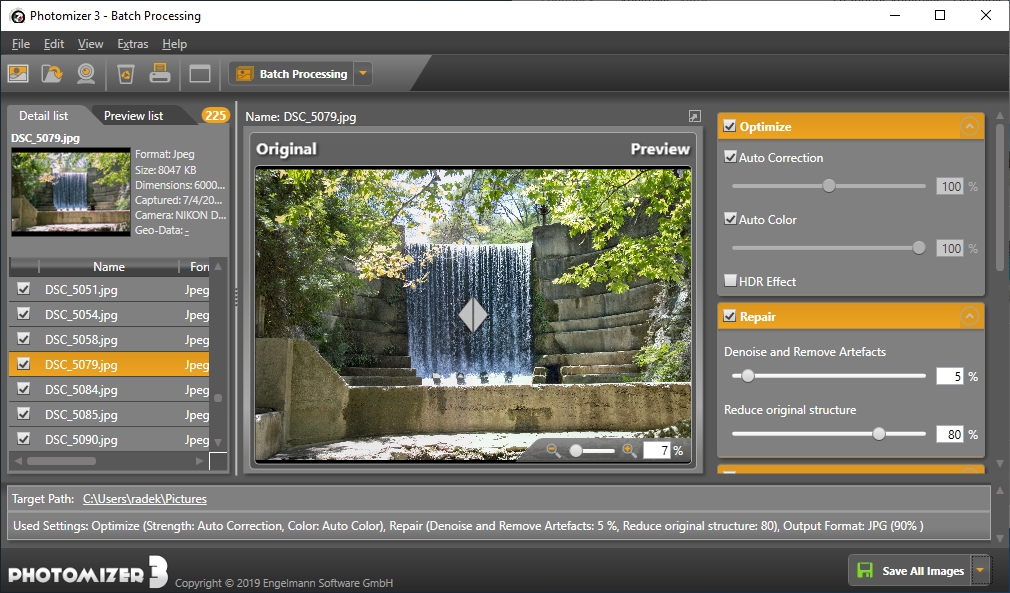 Fotky ke zpracování můžete do okna aplikace Photomizer 3 jednoduše přetáhnout myší a pak se pustit do jejich úprav. Pokud chcete vsadit na automatiku programu, stačí když označíte funkce „Optimize“ a „Repair“, aby Photomizer 3 automaticky vylepšil expozici a opravil nedokonalosti fotek. | Zdroj: Photomizer 3 Premium