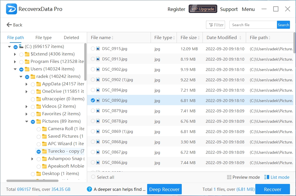 Po kliknutí na tlačítko Scan Now zahájí RecoverXData Pro prohledávání zvoleného disku či konkrétních složek. Výsledkem je přehled smazaných souborů, které je ještě možné zachránit. Ve výsledcích lze vyhledávat podle názvu souborů a pomohou vám také náhledy souborů, které je možné obnovit. | Zdroj: RecoverXData Pro