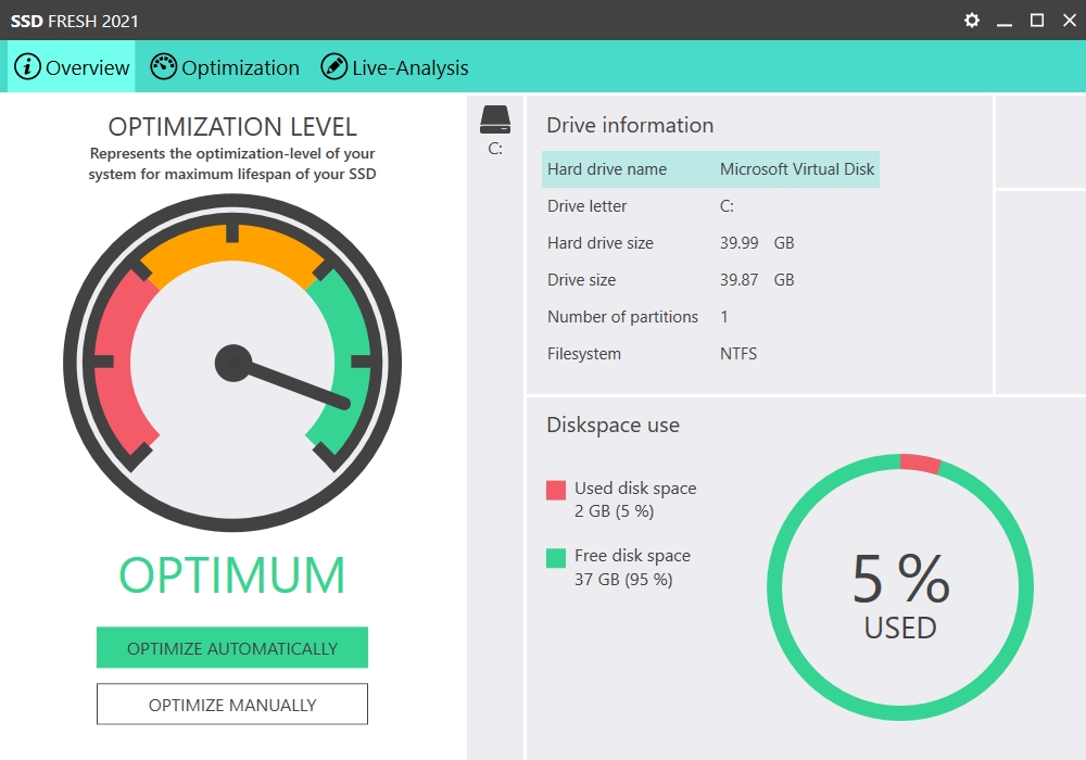 Uživatel počítače neznalý problému, stiskne OPTIMIZE AUTOMATICALLY a vše se mu nastaví tak, aby vše fungovalo podle nejlepších parametrů. Bez hlubší znalosti problému. | Zdroj: SSD Fresh