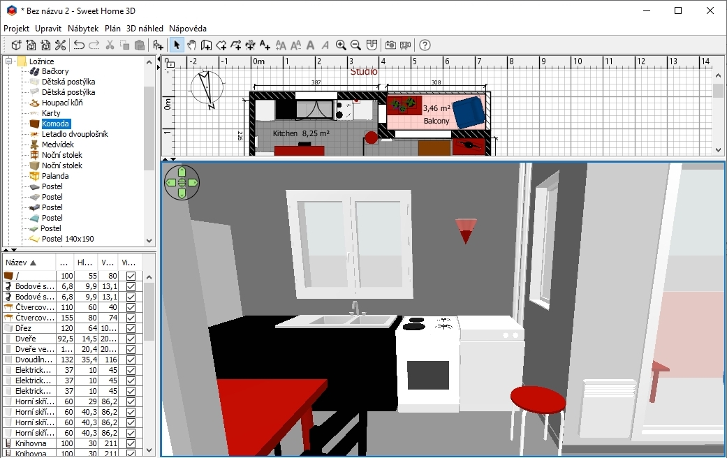 Vrcholem vašeho snažení při tvorbě modelu je virtuální procházka 3D náhledem vašeho nového bydlení. Pokud budete spokojeni, můžete si model exportovat do PDF dokumentu, samozřejmě četně všech použitých prvků a jejich rozměrů. | Zdroj: Sweet Home 3D 7