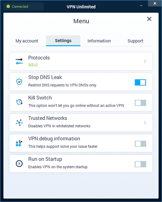 V nastaveních programu KeepSolid VPN i v mobilních aplikacích této služby můžete označit důvěryhodné Wi-Fi sítě, typicky vaši domácí síť, pro které se nebude používat šifrování a přesměrování přes zahraniční servery. Dále je zde například předvolba automatického spouštění VPN se startem Windows. | Zdroj: VPN Unlimited 8 + SmartDNS 1.5