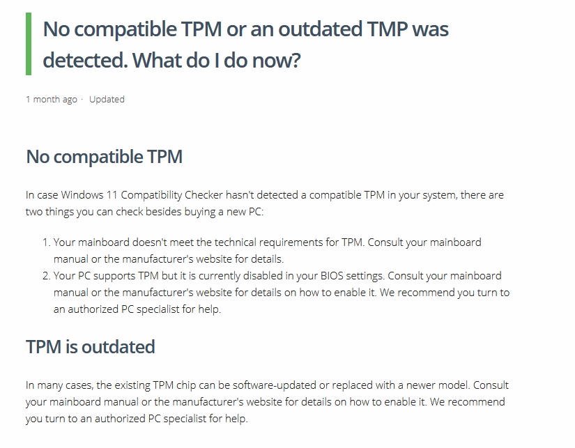 Nejčastějším problémem kompatibility starších počítačů asi bude chybějící čip TPM 2.0, který zajišťuje šifrované uložení přihlašovacích údajů do počítače a šifrovacích klíčů technologie BitLocker. | Zdroj: Windows 11 Compatibility Check