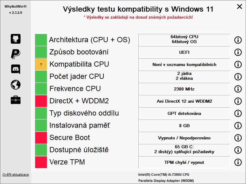 Pokud se rozhodnete pouze pro jednorázovou kontrolu počítače, doporučujeme použít program WhyNotWin11, který není třeba instalovat. Stačí jej pouze spustit. Výsledek kompatibility se hned ukáže. | Zdroj: Windows 11 Compatibility Check