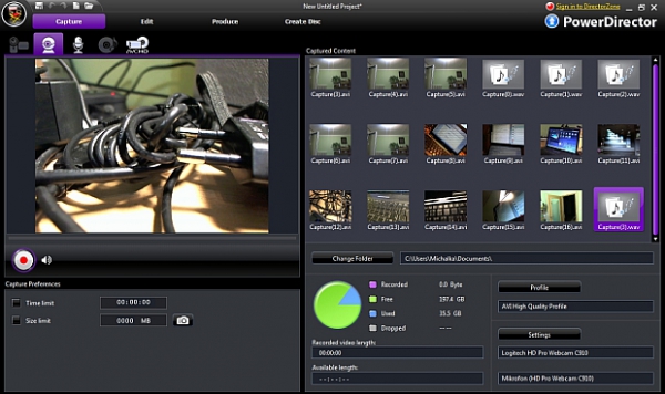 Záznam videa: Materiál pro další úpravy lze stáhnout z videokamery nebo nahrát webkamerou či mikrofonem.