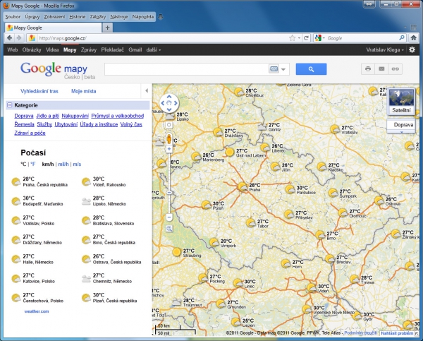 Počasí na Mapách Google