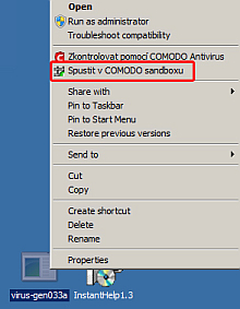 Přes kontextové menu: Nebezpečnou aplikaci můžete spustit v Sanboxu i přes pravé tlačítko myši.