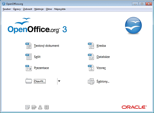 Rozcestník: Po spuštění OpenOffice.org.exe vyskočí nabídka se všemi hlavními aplikacemi.