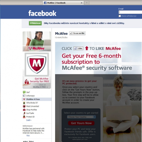 Na Facebooku můžete dostat zdarma na půl roku McAfee AntiVirus Plus.