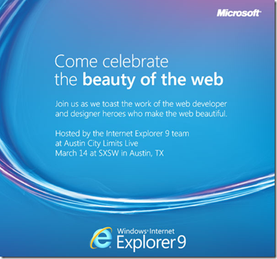 Pozvání na večírek. Téma: Internet Explorer 9