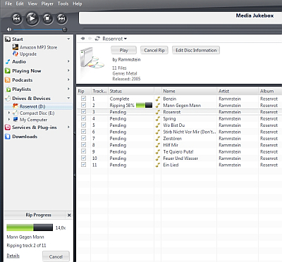 Ripování: Jukebox je připraven okamžitě převést hudební disky do MP3.