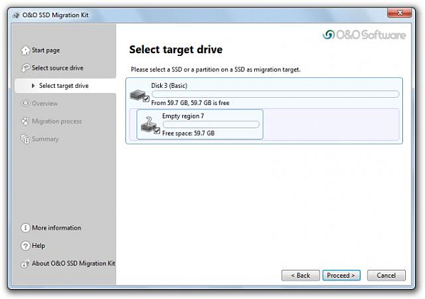 Nový SSD: O&O Migration Kit pracuje pouze s disky typu SSD, není tedy možné přenášet data mezi dvěma pevnými disky s klasickou technologií záznamu.