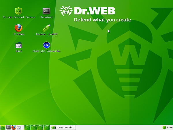 Skoro jako Windows: Uživatelské prostředí Dr.Web LiveCD připomíná Windows, navíc ovšem nabízí třeba virtuální pracovní plochy.