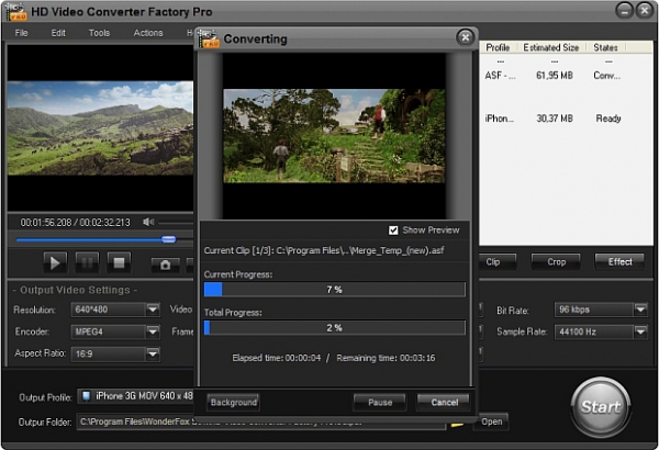 Konverze videa: HD Video Converter Factory Pro zpracuje postupně všechny zvolené soubory a po skončení může vypnout počítač.