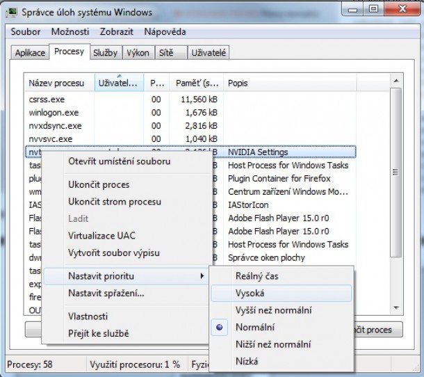 Jak nastavit prioritu procesu?